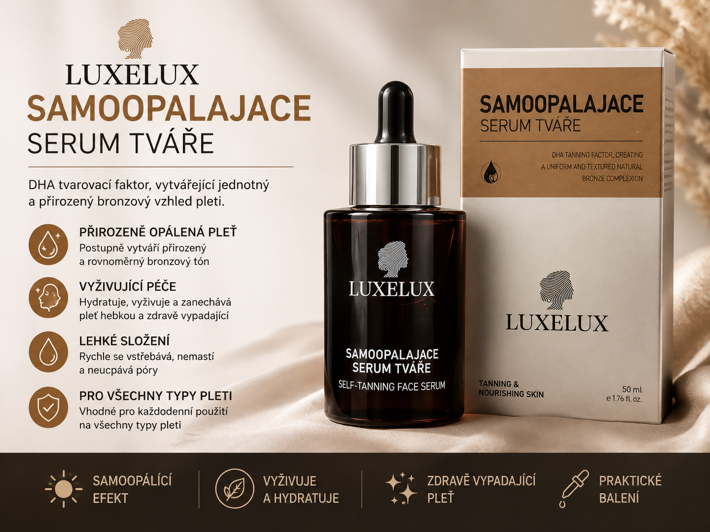 Samoopalovací sérum na tvář s kyselinou hyaluronovou